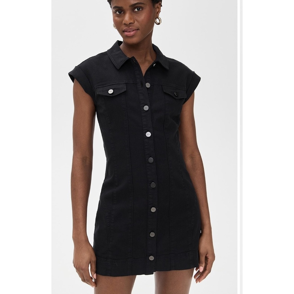 PAIGE Dekalb Vintage Black Denim Button Front Utility Mini Dress 10 NWT